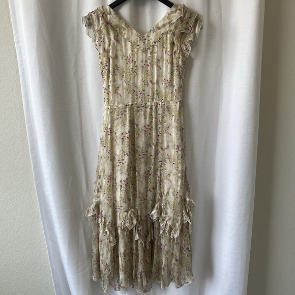 Anthropologie Anna Sui Dress Romantic Myotosis Midi Silk Cottagecore Ruffle Sz 4 - Picture 9 of 13